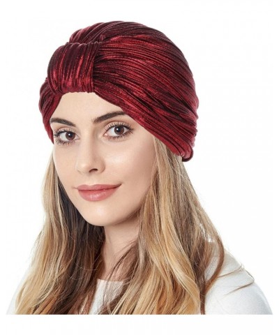 Bucket Hats for Women Ladies Knot Pleated Head Hat Cap Headwear Muslim Turban Cap Headwrap Turban Cap Chemo Caps Wine $8.20 S...