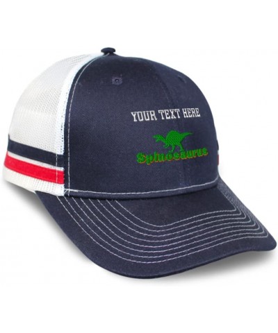 Custom Custom Trucker Hat Baseball Cap Spinosaurus Jurassic Cotton Prehistoric Dad Hats for Men & Women Navy White Stripes Pe...