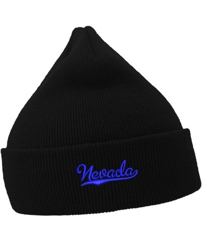 Mens Beanie Hats Nevada - NV Embroidered Casual Knit Hats for Women Winter Black Acrylic $13.40 Skullies & Beanies