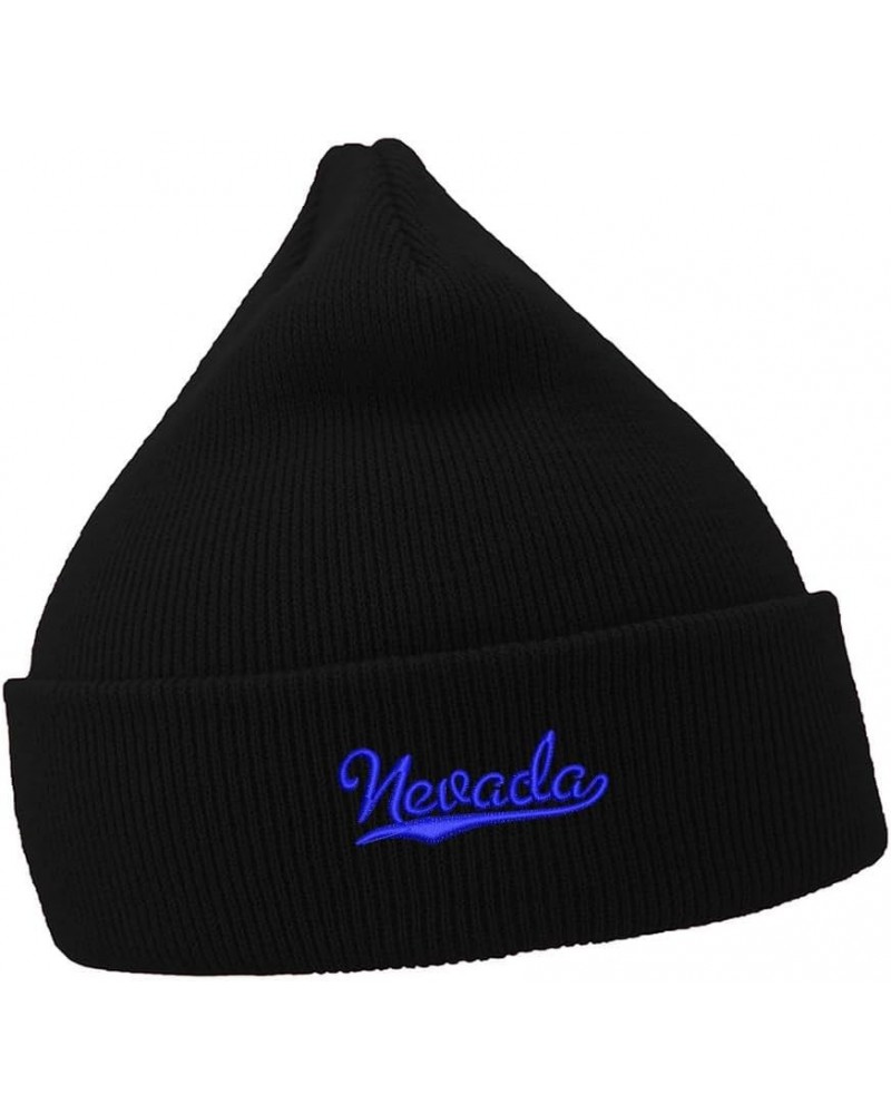 Mens Beanie Hats Nevada - NV Embroidered Casual Knit Hats for Women Winter Black Acrylic $13.40 Skullies & Beanies