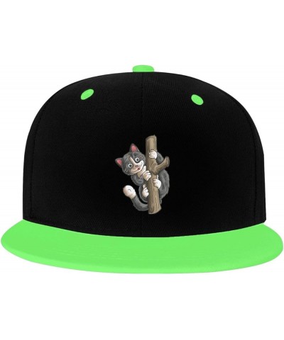 Cat Climbing a Tree Snapback Hat for Men Women Baseball Cap Trucker Flat Bill Hats Dad Caps Green $10.42 Baseball Caps