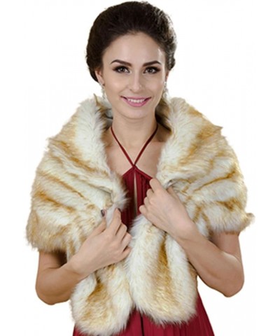 Women's Wedding Faux Fur Wraps and Shawls Bridal Fur Stoles Scarf with Rhinestones Brooch for Bride and Bridesmaids White+cha...