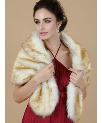 Women's Wedding Faux Fur Wraps and Shawls Bridal Fur Stoles Scarf with Rhinestones Brooch for Bride and Bridesmaids White+cha...