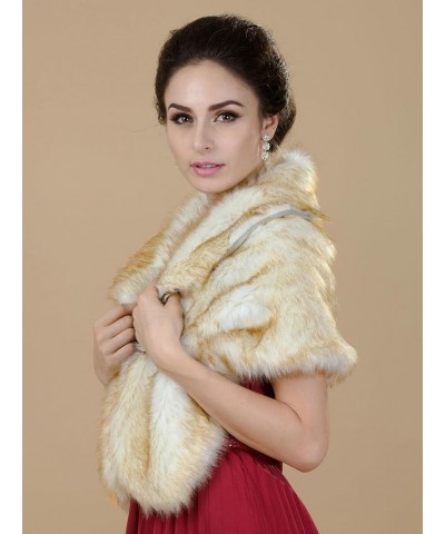 Women's Wedding Faux Fur Wraps and Shawls Bridal Fur Stoles Scarf with Rhinestones Brooch for Bride and Bridesmaids White+cha...