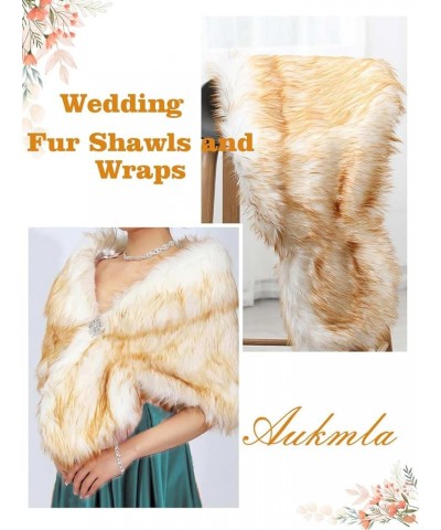 Women's Wedding Faux Fur Wraps and Shawls Bridal Fur Stoles Scarf with Rhinestones Brooch for Bride and Bridesmaids White+cha...