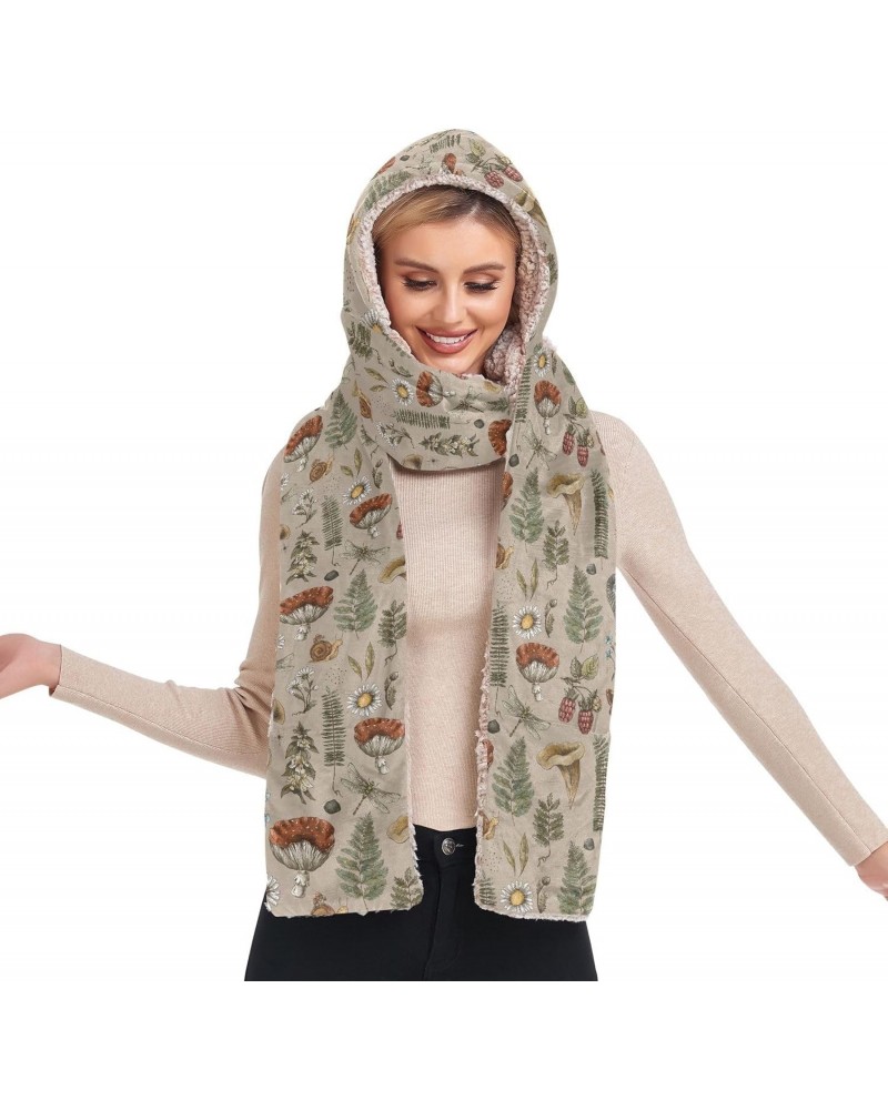 Vintage Mushroom Plants Hooded Hat Scarf for Women Winter 3 in 1 Mitten Combo Cold Weather Neck Warmer $12.40 Scarves