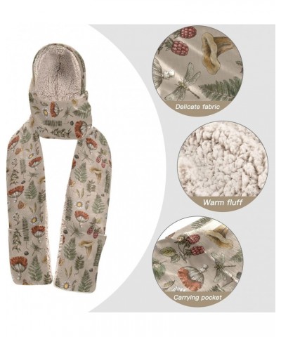 Vintage Mushroom Plants Hooded Hat Scarf for Women Winter 3 in 1 Mitten Combo Cold Weather Neck Warmer $12.40 Scarves