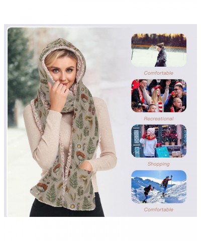 Vintage Mushroom Plants Hooded Hat Scarf for Women Winter 3 in 1 Mitten Combo Cold Weather Neck Warmer $12.40 Scarves