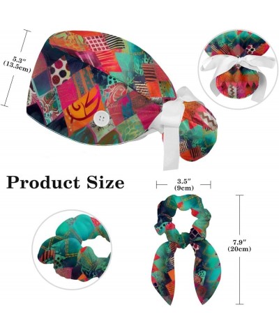 Scrub Hat Colorful Geometric Adjustable Working Cap with Button Bow Hair Scrunchies for Women Color 5 $9.68 Skullies & Beanies