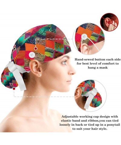 Scrub Hat Colorful Geometric Adjustable Working Cap with Button Bow Hair Scrunchies for Women Color 5 $9.68 Skullies & Beanies