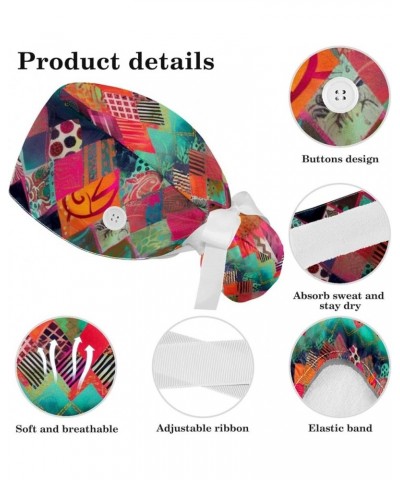 Scrub Hat Colorful Geometric Adjustable Working Cap with Button Bow Hair Scrunchies for Women Color 5 $9.68 Skullies & Beanies