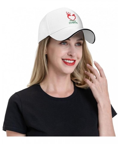 Reindeer Love Heart Merry Christmas Baseball Cap for Men Women White $11.75 Baseball Caps