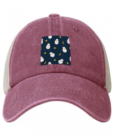 Cute Little Sheep Seamless Pattern Baseball Cap for Women Mens Hats Retro Mesh Caps Dad Hat Red $10.04 Baseball Caps