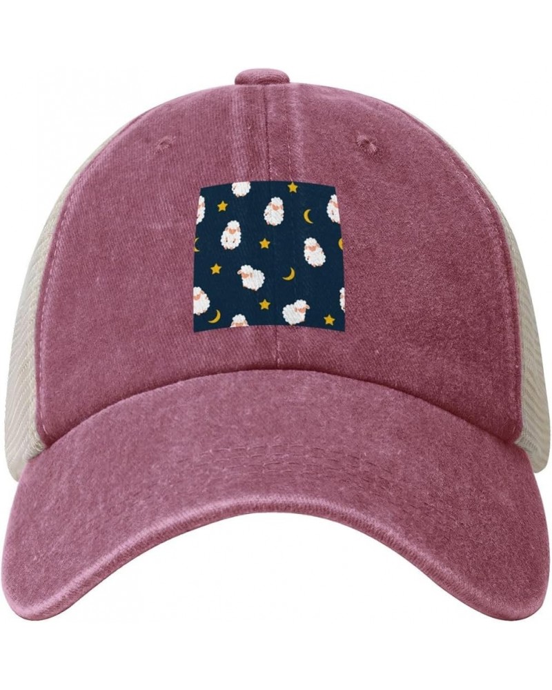 Cute Little Sheep Seamless Pattern Baseball Cap for Women Mens Hats Retro Mesh Caps Dad Hat Red $10.04 Baseball Caps