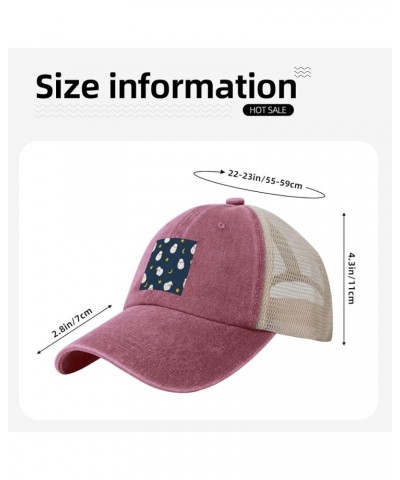 Cute Little Sheep Seamless Pattern Baseball Cap for Women Mens Hats Retro Mesh Caps Dad Hat Red $10.04 Baseball Caps