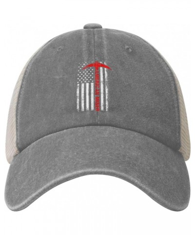 American Miner Patriot Day Baseball Cap for Women Mens Hats Retro Mesh Caps Dad Hat Gray $9.34 Baseball Caps