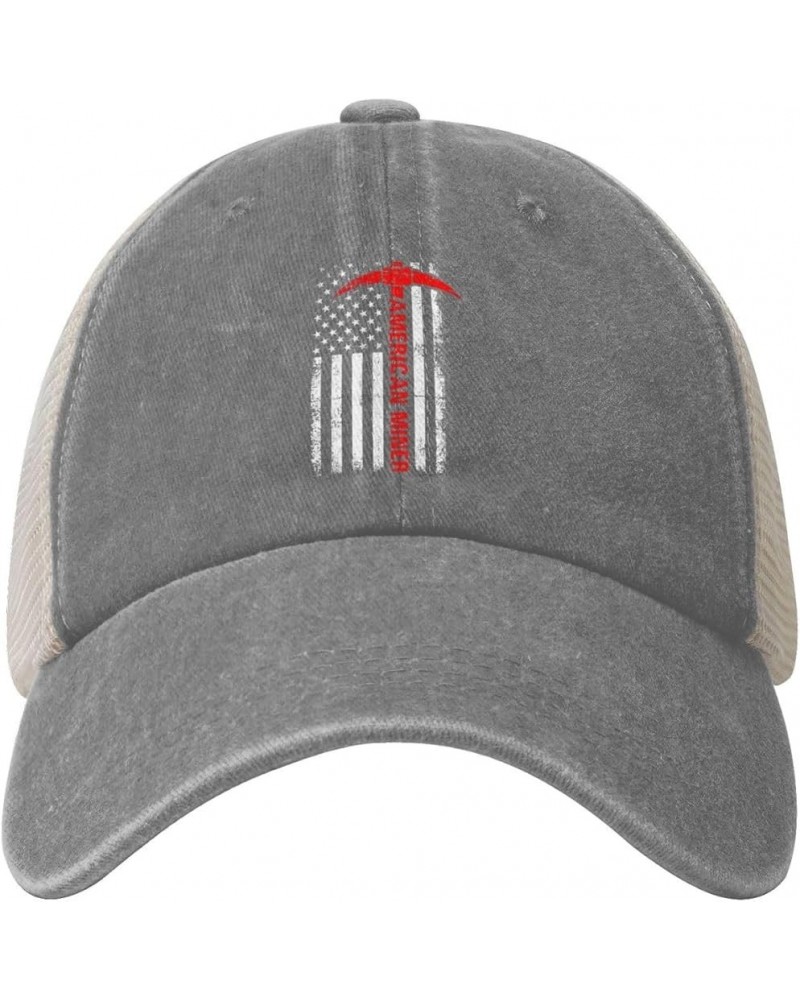 American Miner Patriot Day Baseball Cap for Women Mens Hats Retro Mesh Caps Dad Hat Gray $9.34 Baseball Caps