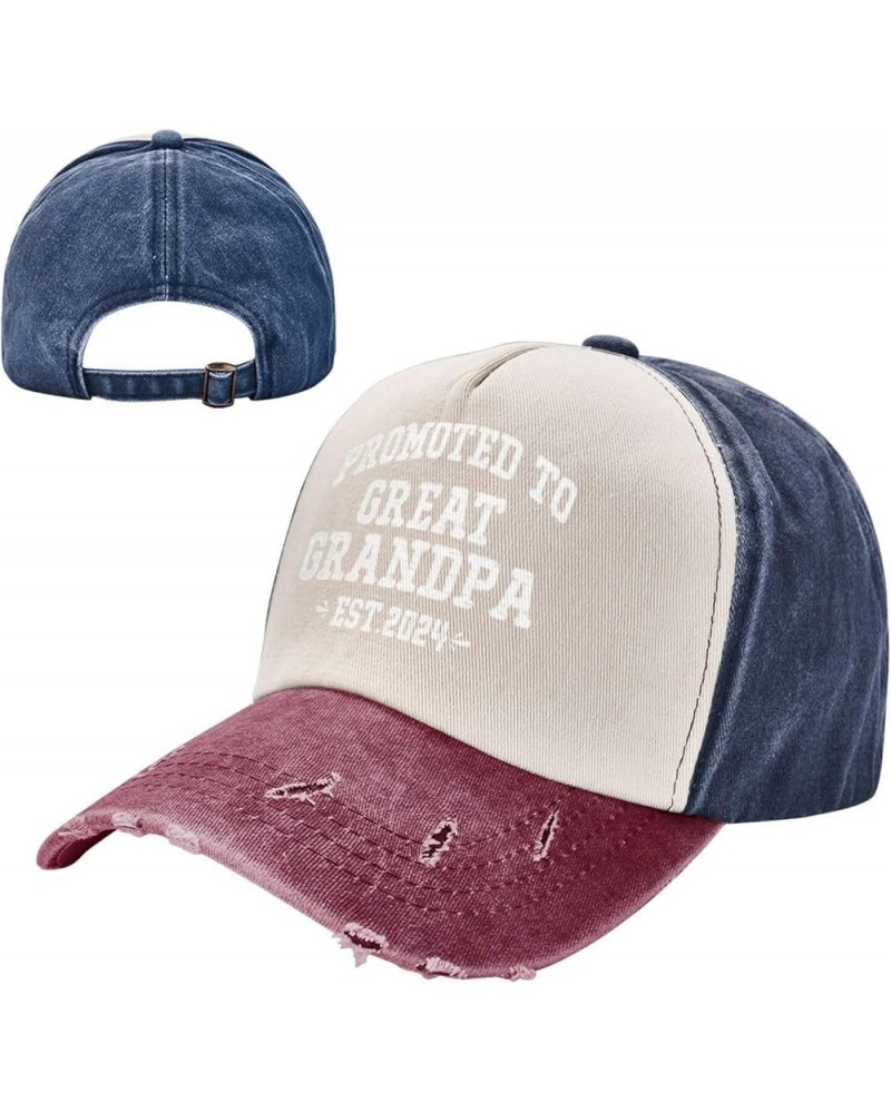 Promoted to Great Grandpa Est. 2024 Cowboy Hat Men Vintage Baseball Cap Women Trucker Hat Dad Hat Dark Red Navy and Red $10.3...