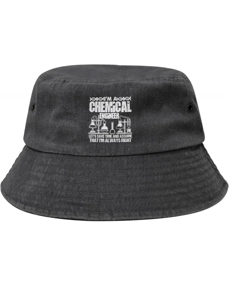 I'm Chemical Engineer Washed Denim Bucket Cap Fisherman Sunhat Fashion Wide Brim Hiking Cowboy Hat Black $11.47 Bucket Hats