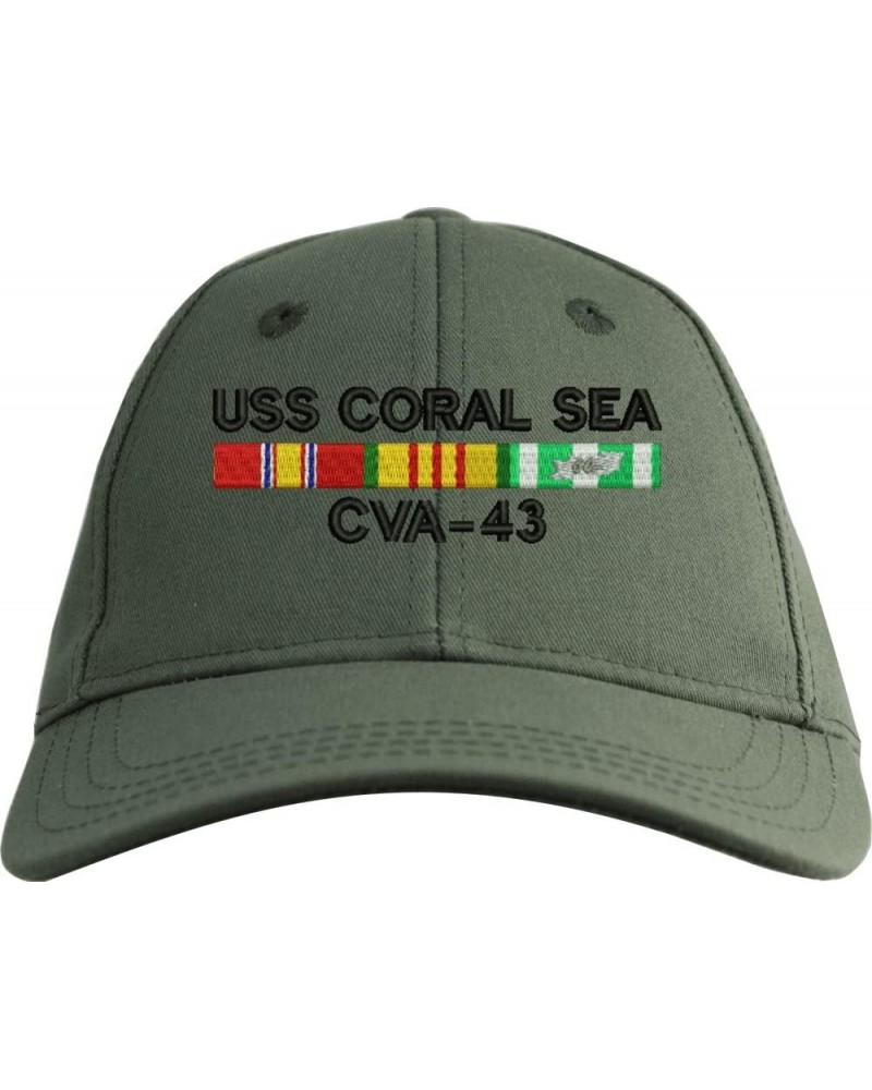 USS Coral Sea CVA-43 with Vietnam Service Ribbons Embroidered Cap Olive Drab Green Made in Usa Low Profile $19.17 Baseball Caps