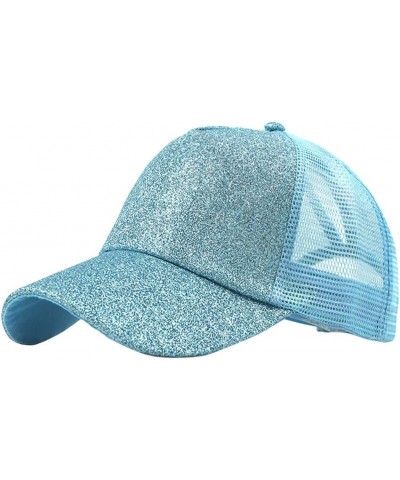 Baseball Cap Women Girl Ponytail Mesh Mess Messy Hat Shiny Cooling Breathable Women Distressed Outdoor Sports Light Blue $9.0...