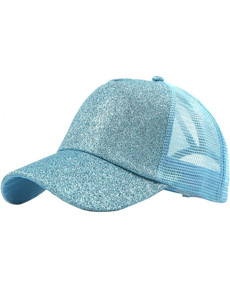 Baseball Cap Women Girl Ponytail Mesh Mess Messy Hat Shiny Cooling Breathable Women Distressed Outdoor Sports Light Blue $9.0...