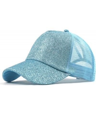 Baseball Cap Women Girl Ponytail Mesh Mess Messy Hat Shiny Cooling Breathable Women Distressed Outdoor Sports Light Blue $9.0...