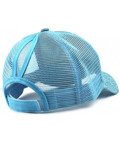 Baseball Cap Women Girl Ponytail Mesh Mess Messy Hat Shiny Cooling Breathable Women Distressed Outdoor Sports Light Blue $9.0...