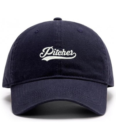 Men's Baseball Caps Embroidered Pitcher Washed Cotton Vintage Caps Navy $11.60 Baseball Caps