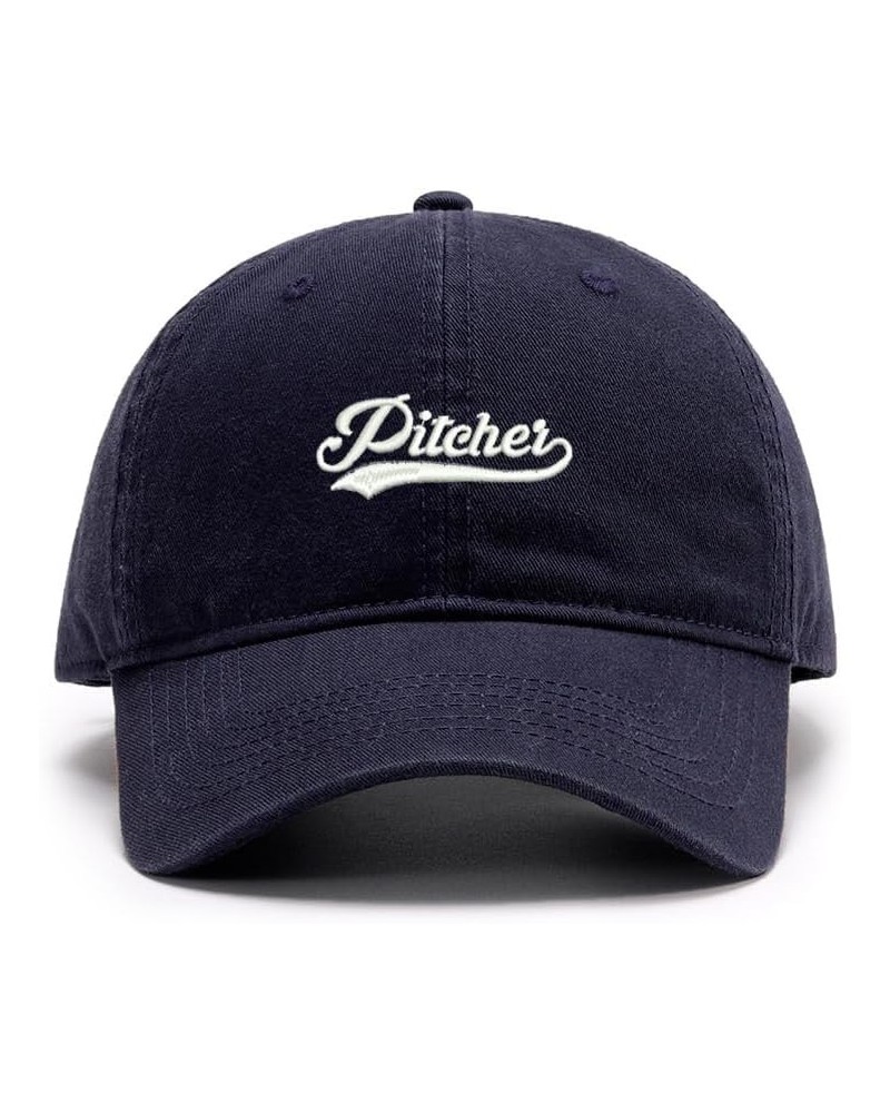 Men's Baseball Caps Embroidered Pitcher Washed Cotton Vintage Caps Navy $11.60 Baseball Caps