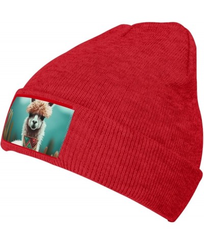 Beanie Hats for Women Men Knit Hat Alpaca Print Beanies Cap Fashion Cuffed Sports Hat Red $9.45 Skullies & Beanies