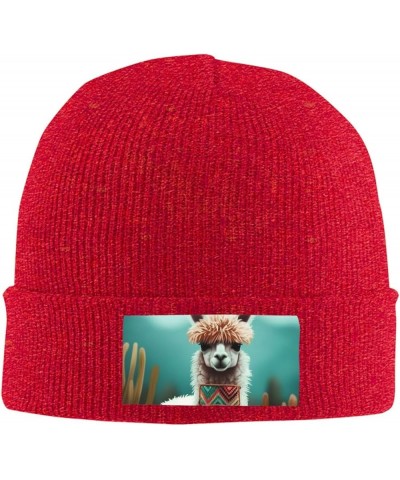 Beanie Hats for Women Men Knit Hat Alpaca Print Beanies Cap Fashion Cuffed Sports Hat Red $9.45 Skullies & Beanies