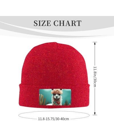 Beanie Hats for Women Men Knit Hat Alpaca Print Beanies Cap Fashion Cuffed Sports Hat Red $9.45 Skullies & Beanies