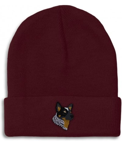 Custom Beanies for Men Australian Cattle Dog Embroidery Dogs Winter Hats for Women Acrylic Skull Cap 1 Size Burgundy Design O...