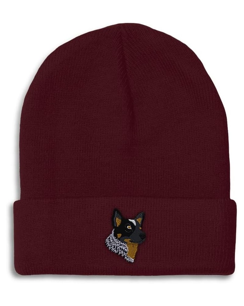 Custom Beanies for Men Australian Cattle Dog Embroidery Dogs Winter Hats for Women Acrylic Skull Cap 1 Size Burgundy Design O...