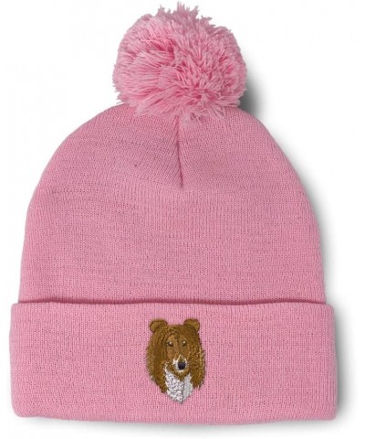 Custom Pom Pom Beanies for Women Rough Collie Head Embroidery Skull Cap Winter Hats for Men Acrylic 1 Size Soft Pink Design O...