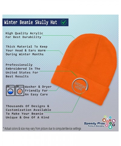 Custom Beanies for Men Breast Cancer Ribbon & Anchor Embroidery Winter Hats for Women Skull Cap 1 Size Orange Personalized Te...