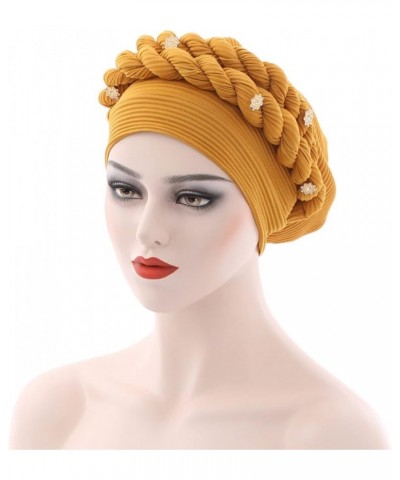 Fashion Women Beading Braid Hat Muslim Ruffle Cancer Wrap Cap Sleep Caps Satin Lined Hair Bonnets Hat Gentlemen Orange $10.07...