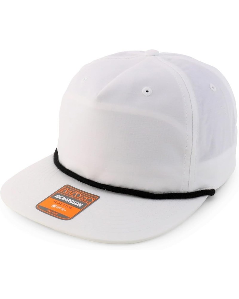 UPF 50 Unstructured 5 Panel Flatbill Golf Snapback Cap White Black $14.70 Baseball Caps