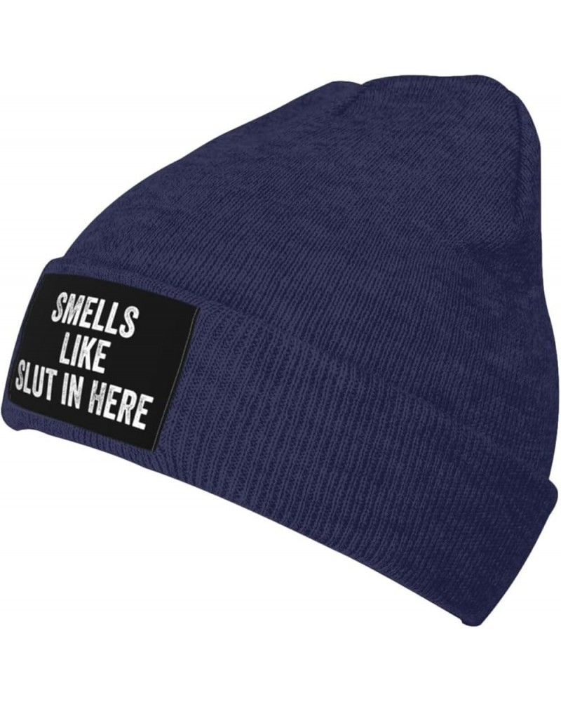 Smells Like Slut in Here Winter Beanie Hats Unisex,Warm Cozy Knitted Cuffed Skull Cap Navy Blue $9.04 Skullies & Beanies