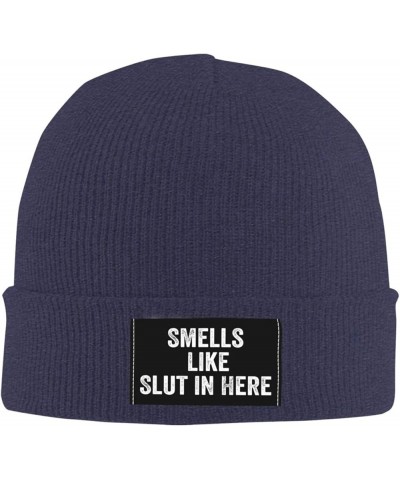 Smells Like Slut in Here Winter Beanie Hats Unisex,Warm Cozy Knitted Cuffed Skull Cap Navy Blue $9.04 Skullies & Beanies