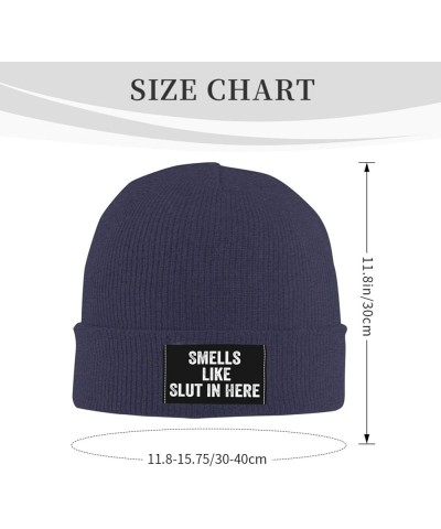 Smells Like Slut in Here Winter Beanie Hats Unisex,Warm Cozy Knitted Cuffed Skull Cap Navy Blue $9.04 Skullies & Beanies