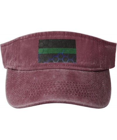 Honeycomb Style Thin Green Line Flag Sun Visor Hats for Women Men Sun Hat Cotton Golf Hat Vintage Baseball Cap Red $12.32 Sun...