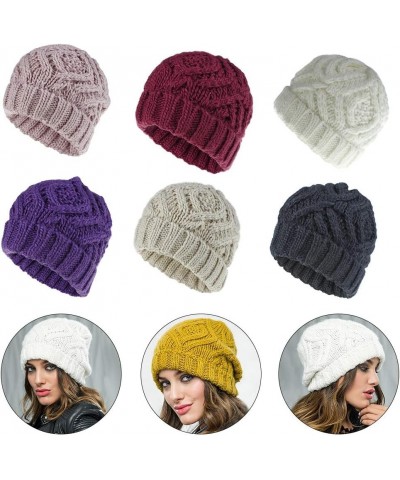 Unisex Winter Warm Knit Beanie Hat Rhombus Chunky Weave Solid Cuffed Cap A $6.53 Skullies & Beanies