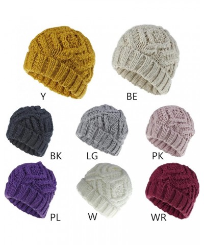 Unisex Winter Warm Knit Beanie Hat Rhombus Chunky Weave Solid Cuffed Cap A $6.53 Skullies & Beanies