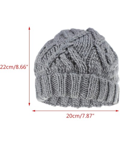 Unisex Winter Warm Knit Beanie Hat Rhombus Chunky Weave Solid Cuffed Cap A $6.53 Skullies & Beanies