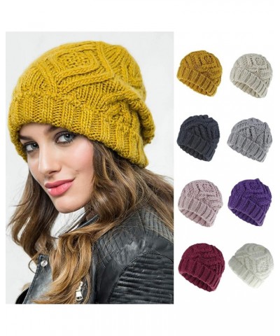 Unisex Winter Warm Knit Beanie Hat Rhombus Chunky Weave Solid Cuffed Cap A $6.53 Skullies & Beanies