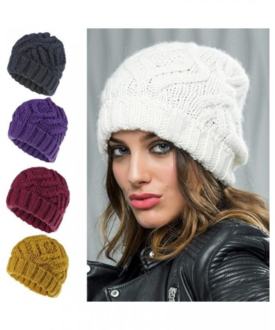 Unisex Winter Warm Knit Beanie Hat Rhombus Chunky Weave Solid Cuffed Cap A $6.53 Skullies & Beanies