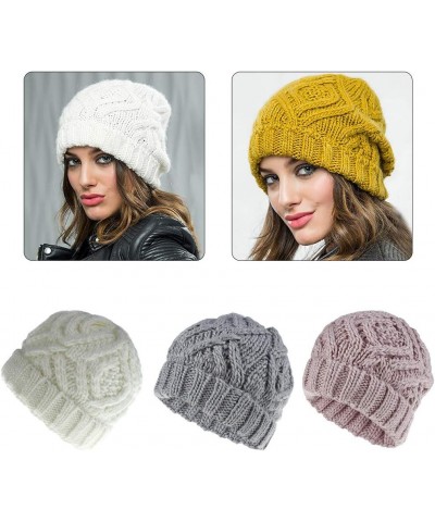 Unisex Winter Warm Knit Beanie Hat Rhombus Chunky Weave Solid Cuffed Cap A $6.53 Skullies & Beanies