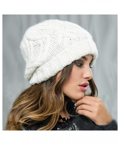 Unisex Winter Warm Knit Beanie Hat Rhombus Chunky Weave Solid Cuffed Cap A $6.53 Skullies & Beanies